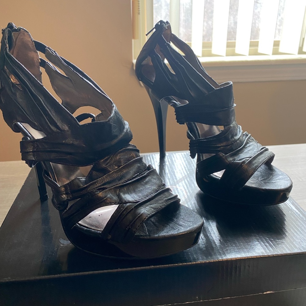 Black leather heels